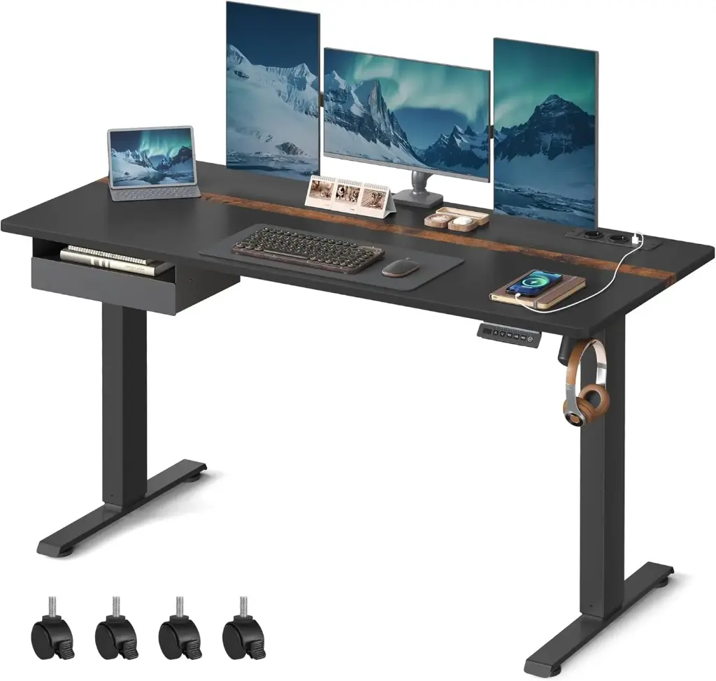 [LSD114B01] VASAGLE Bureau Électrique Réglable en Hauteur, Bureau Assis- Debout, Surface 60 x 140 cm, Réglable en Continu, Fonction Mémoire de 4 Hauteurs