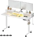VASAGLE Bureau Électrique Réglable en Hauteur, Bureau Assis -Debout, 60 x 140 x (72-120) cm,  Crochet, Fonction Mémoire, Blanc Nuage 