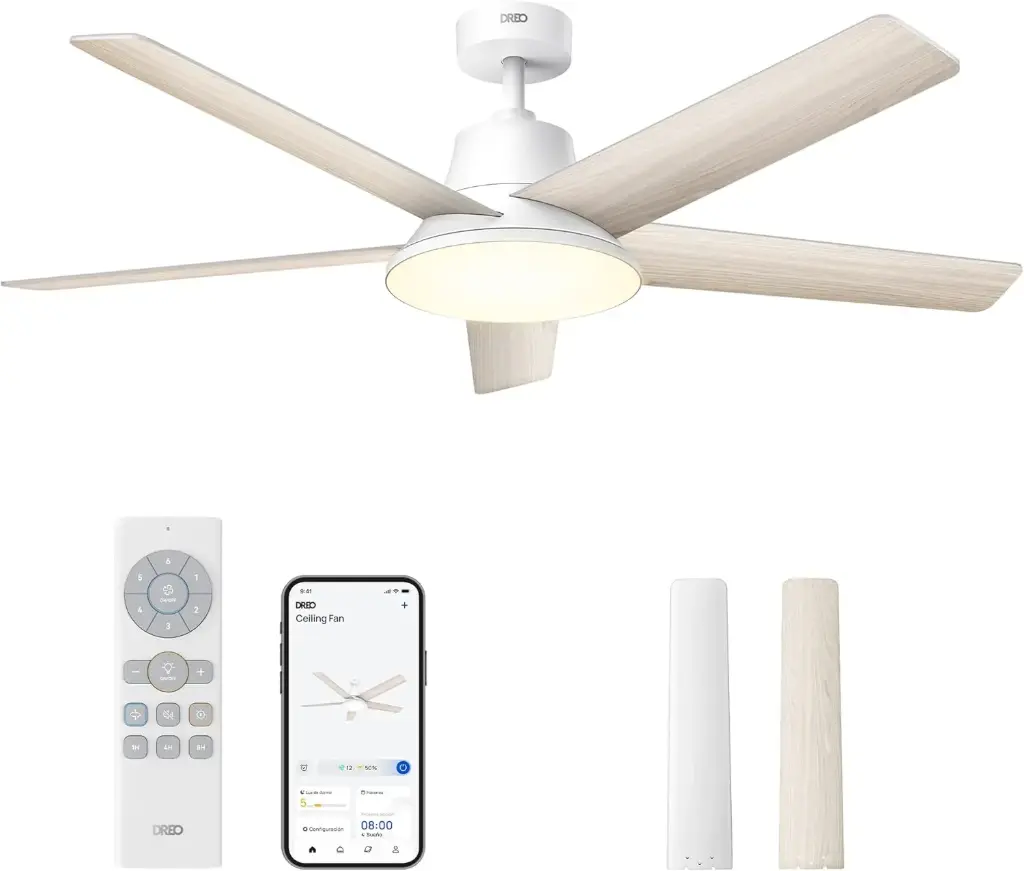 Dreo 52 pouces, ventilateur de plafond connecté avec éclairage