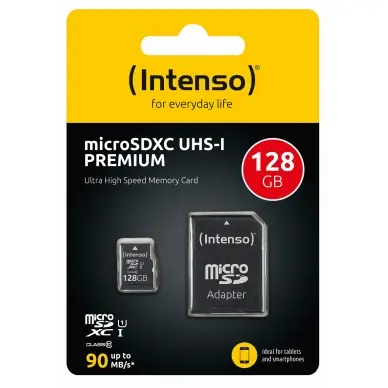 Intenso Carte Mémoire Professional microSDXC 128 Go + Adaptateur, Classe 10, UHS-I U3, V30 Noir