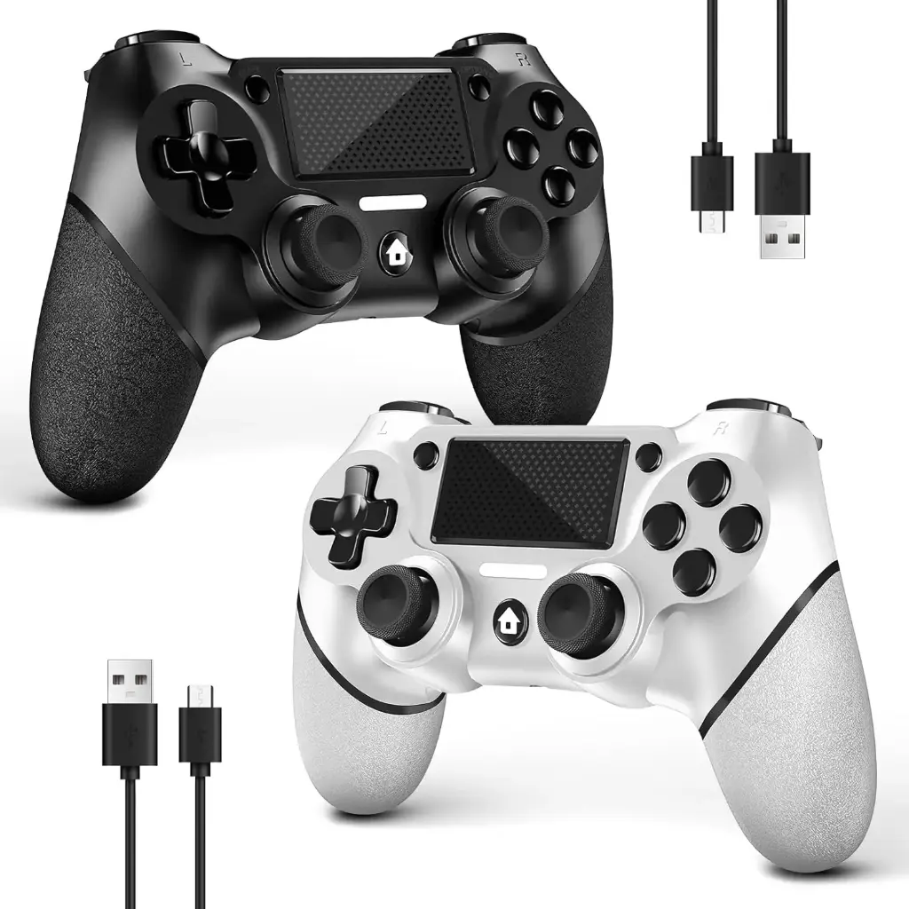 AceGamer, lot de 2 manettes sans fil PS4 et PC (Noir et blanc)