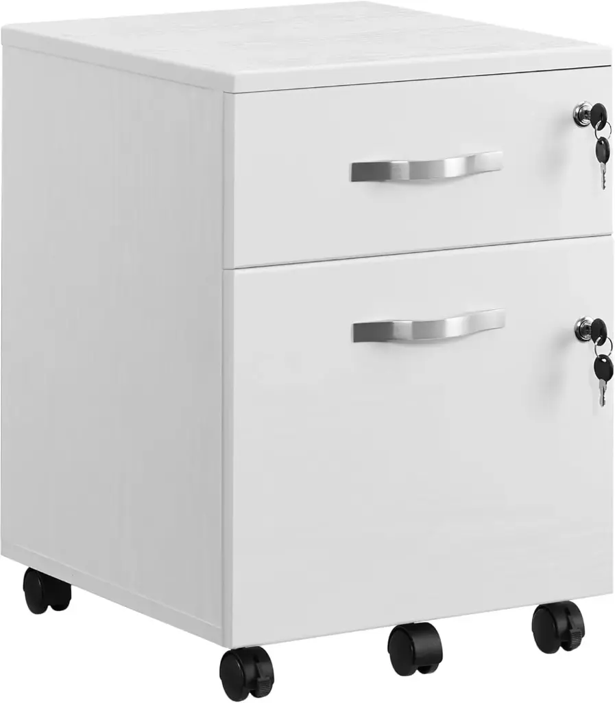 VASAGLE Caisson de Bureau à roulettes, Barre de Suspension Réglables (Blanc Nuage)