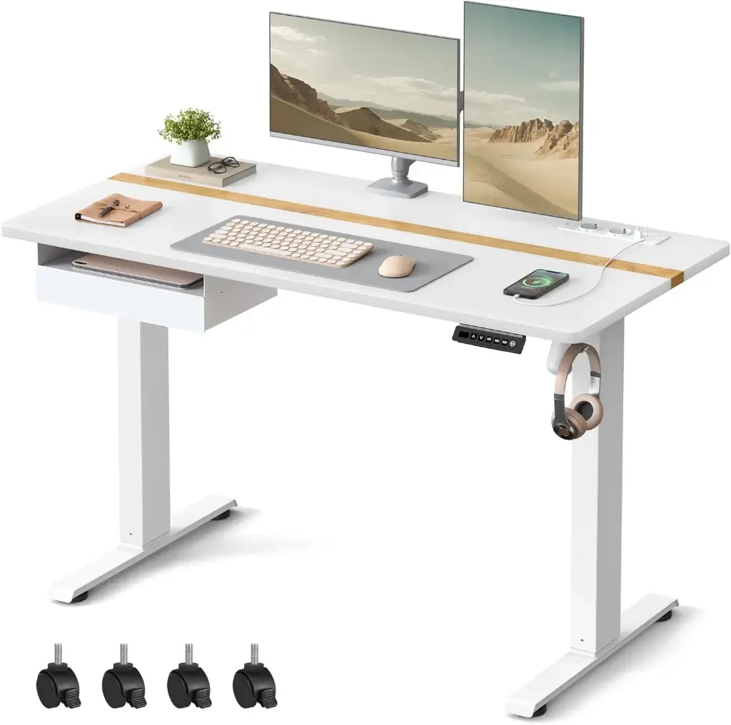 [LSD112W01] VASAGLE Bureau Électrique Réglable en Hauteur, Bureau Assis - Debout, Surface 60 x 120 cm, Réglable en Continu, Fonction Mémoire de 4 Hauteurs