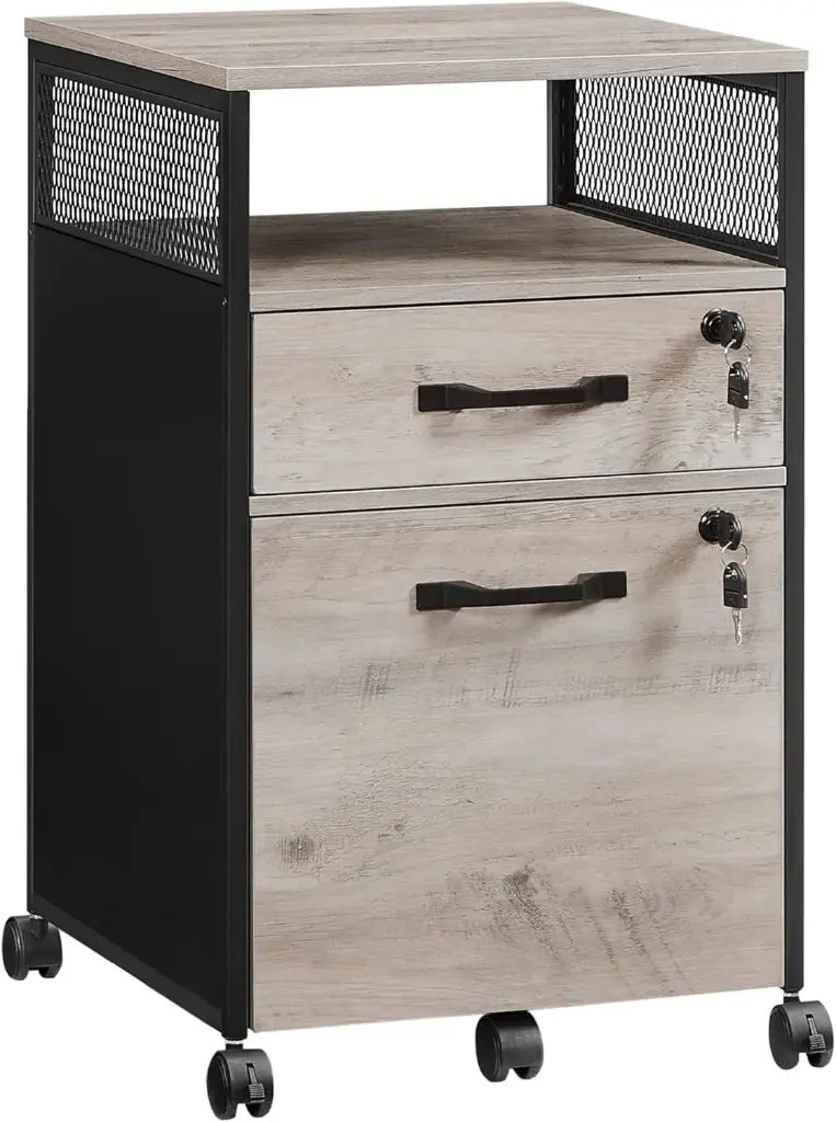 [OFC077B02] VASAGLE Caisson de Bureau à 2 Tiroirs, Compartiment Ouvert Noir d'Encre