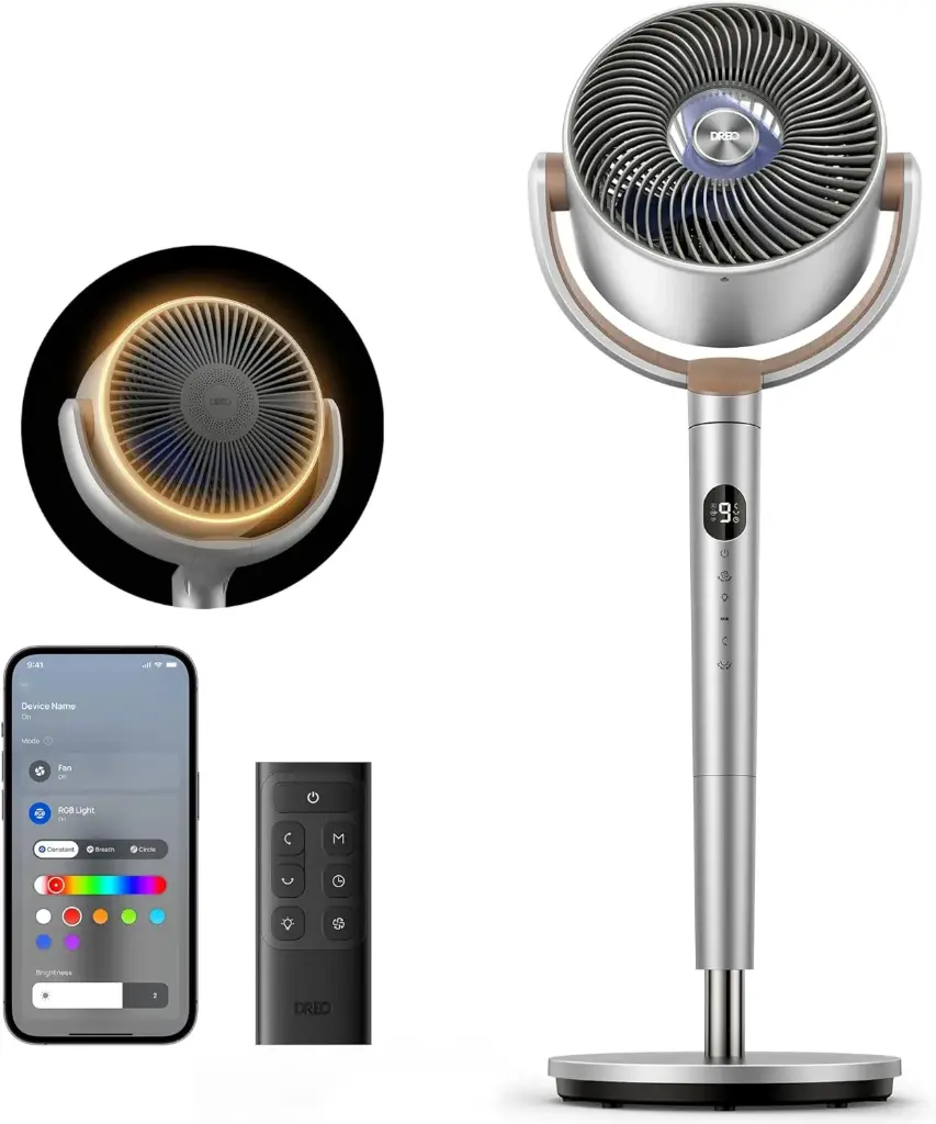 [PolyFan 508S] Dreo 20dB Intelligent ventilateur sur pied silencieux, 24M portée, volume d'air 1200m³/h, turbo circulateur, 102CM hauteur, 6 modes, 8 vitesses, oscillation omnidirectionnelle 120°+120°