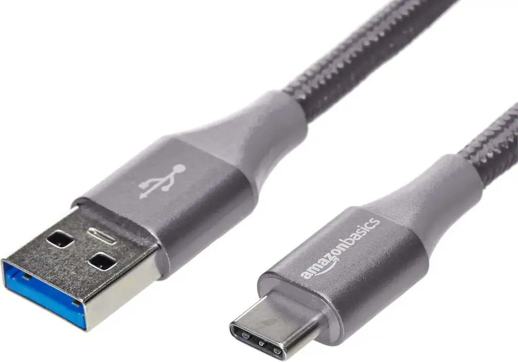 Amazon Basics Câble de charge rapide USB-C vers USB-A 3.1 Gen 1, cordon tressé en nylon,haut débit 5 Gbit/s, 1.8 m ,gris foncé