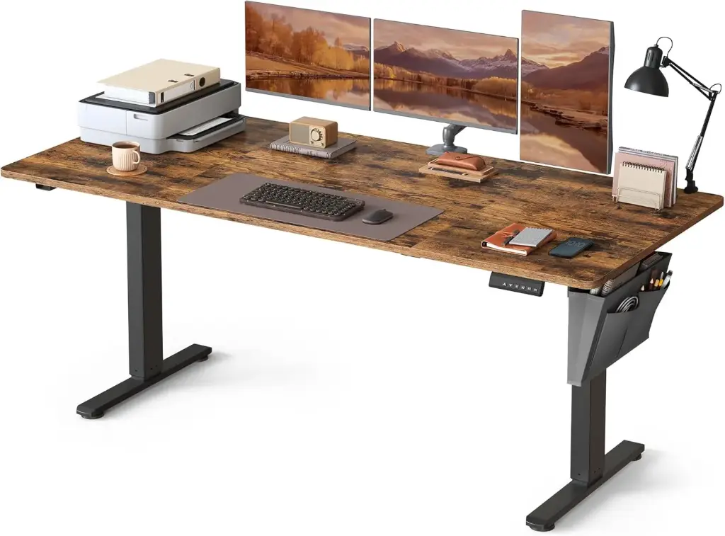 SONGMICS Bureau Électrique Réglable en Hauteur, 180 x 80 cm, Table Assis -Debout, Fonction Mémoire 4 Hauteurs, Marron Rustique