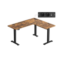 VASAGLE Bureau Électrique Réglable en Hauteur, Table d’Angle en L, 140 x 160 cm, avec Multiprise, Fonction Mémoire 2 Hauteurs ,Marron Rustique et Noir d’Encre