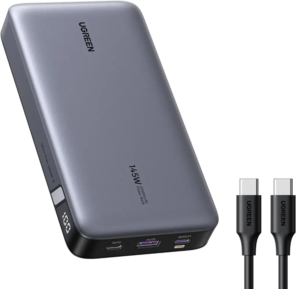 UGREEN Nexode 145W Batterie Externe 25000mAh PowerBank USB C 140W 3 Ports Charge Rapide PD 3.1 Écran LED 