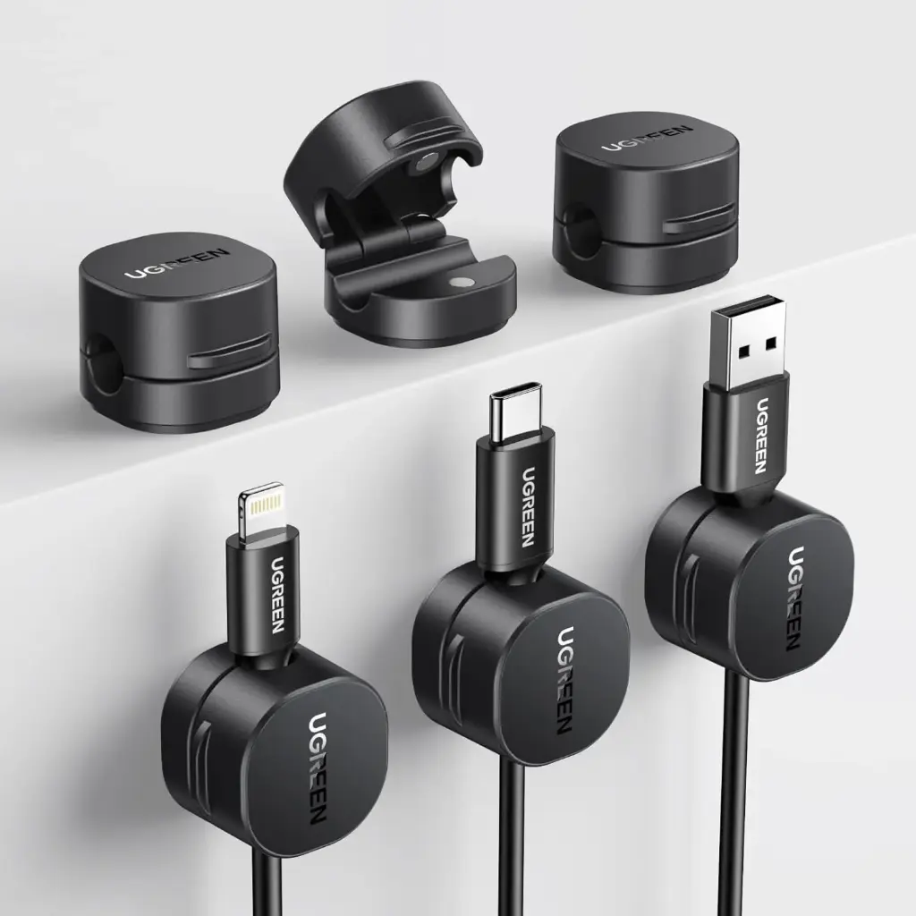 UGREEEN 6 Pièces Organisateur de Câble Magnétique Clips de Câbles Autocollants  pour Bureau, Compatible avec Câbles jusqu'à 7,5 mm