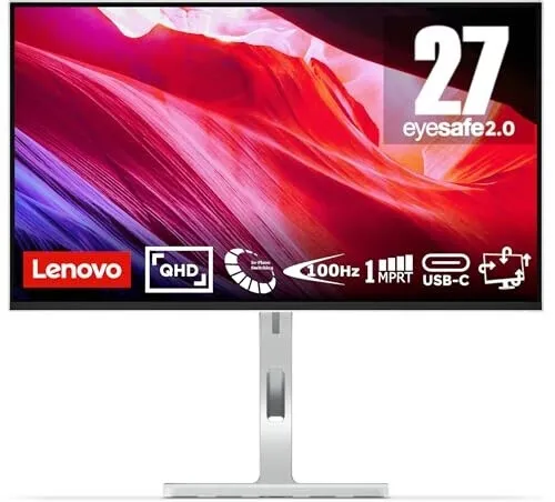 Lenovo L27h-4A , Moniteur  27"QHD ,100 Hz ,1ms, Dalle IPS, Haut-parleur intégré ,port type USB-C, Gris nuage