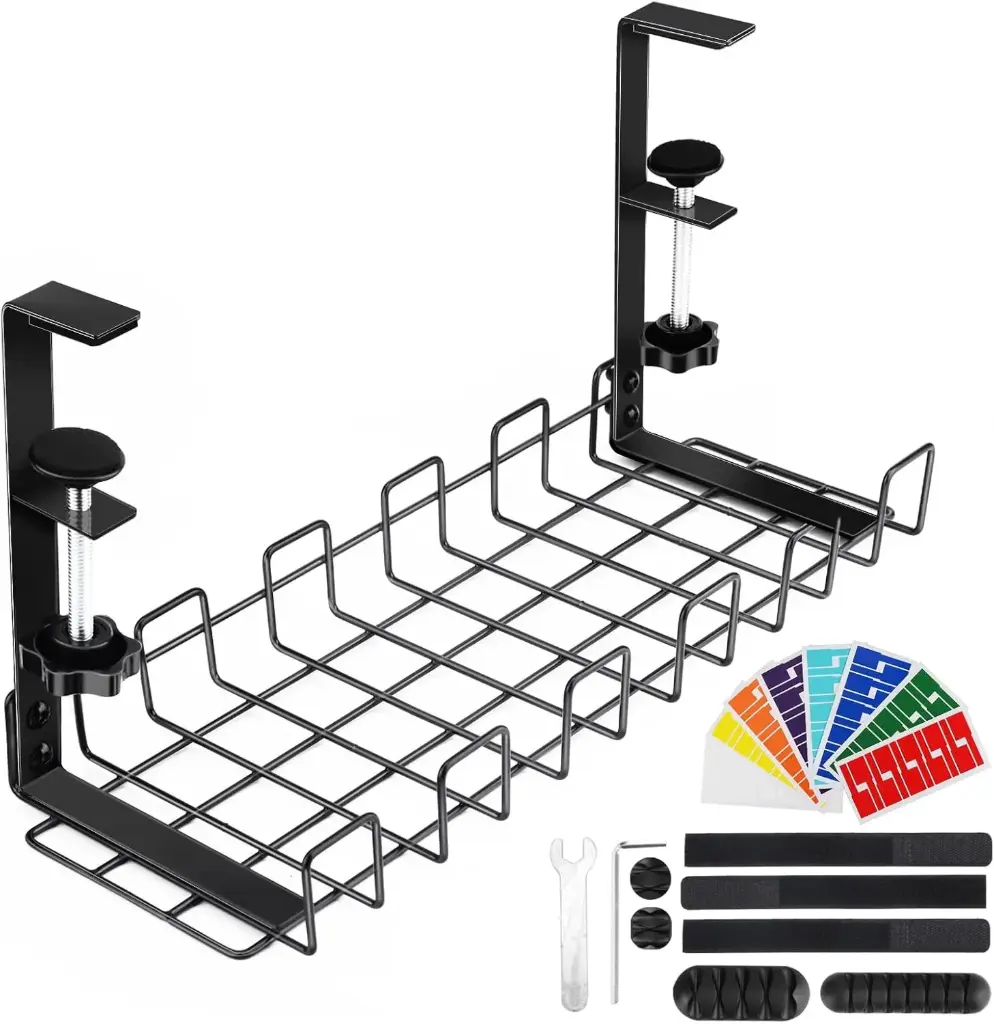 Sitayakuma Plateau de gestion des câbles sous le bureau, organiseur de câbles sans perçage, idéal pour la maison et le bureau