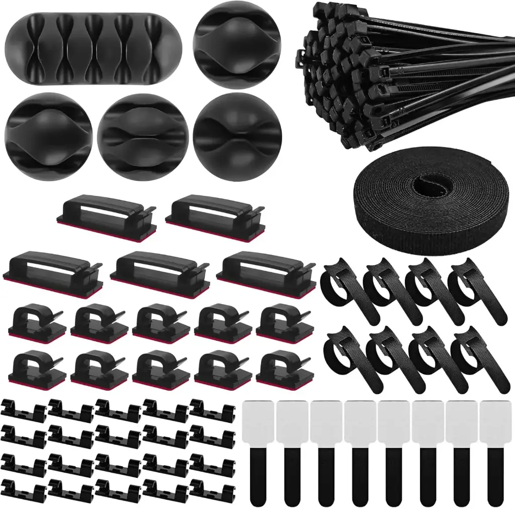 Omsscun 157 Cable Management avec 5 Supports de Câbles en Silicone, 15 Clips de Câble Autocollants, 100 Serre-câbles, 20 Serre-câbles Autocollants, 17 Serre-câbles Auto -agrippants