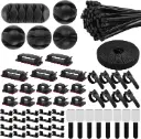 Omsscun 157 Cable Management avec 5 Supports de Câbles en Silicone, 15 Clips de Câble Autocollants, 100 Serre-câbles, 20 Serre-câbles Autocollants, 17 Serre-câbles Auto -agrippants