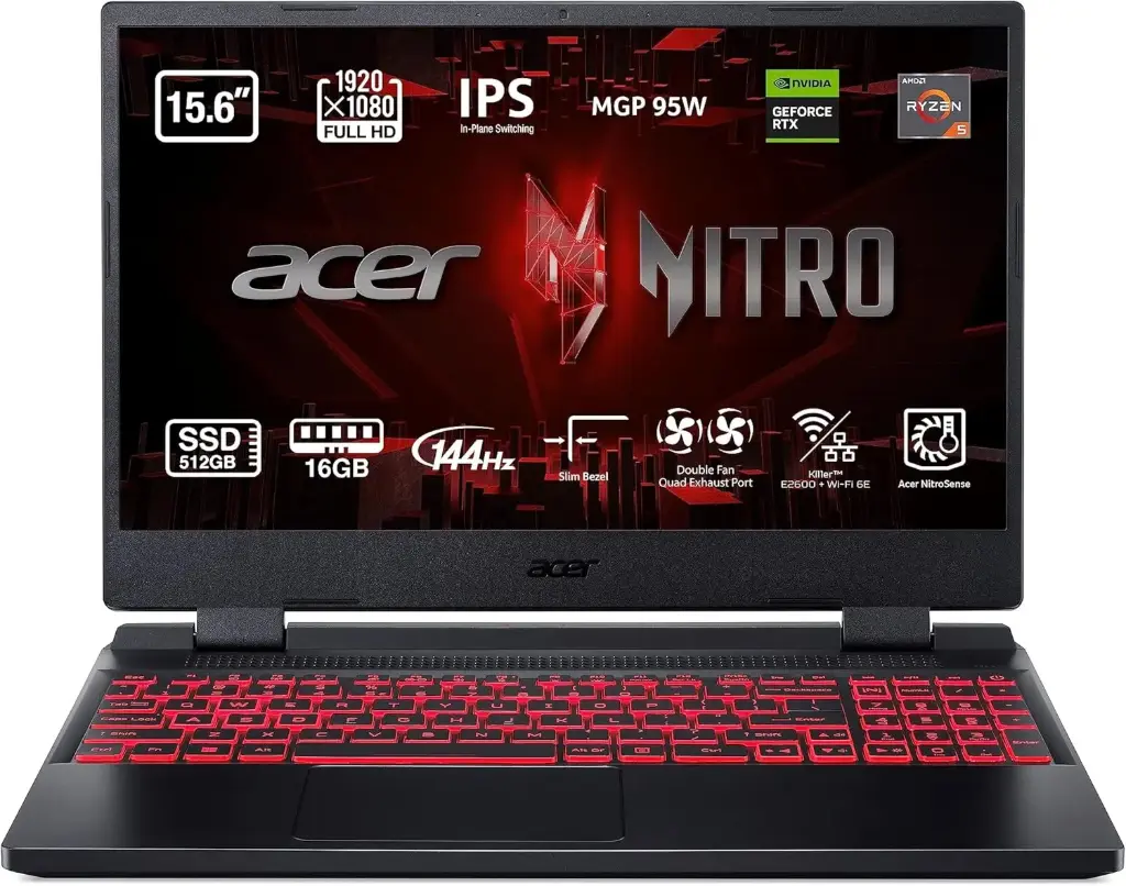 Acer Nitro 5 AN515-47-R4E3 – Ordinateur portable gaming 15,6 pouces FHD IPS 144 Hz (AMD Ryzen 7-7735HS, 16 Go RAM, 512 Go SSD, NVIDIA RTX 3050Ti, sans système d'exploitation) Noir – QWERTY (boite ouverte)