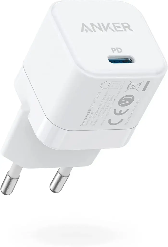Anker Chargeur iphone PowerPort III Bloc d'alimentation USB C 20 W pour Charge Rapide Blanc (câble de Charge Non Inclus)