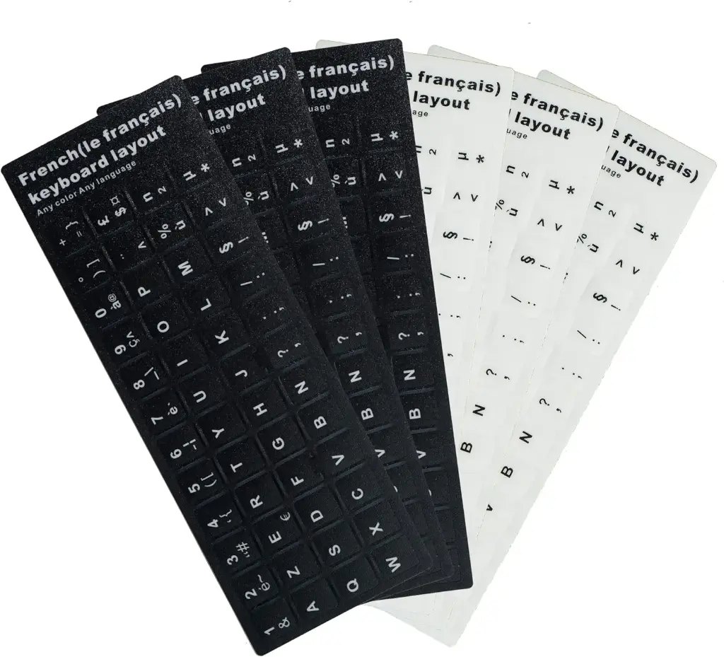 Autocollants AZERTY français pour clavier, lot de 6 (3 noirs et 3 blancs)