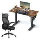 Pack SONGMICS Bureau Assis-Debout Électrique Réglable + Chaise de Bureau Ergonomique avec Appui-Tête, Réglable et Pivotante – Noir