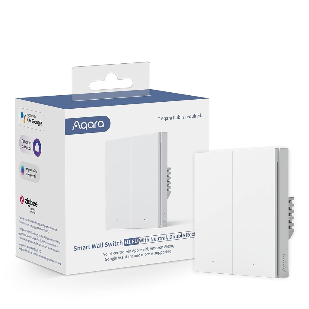 [QBKG24LM] Interrupteur mural intelligent Aqara D1, double bouton ( avec neutre )
