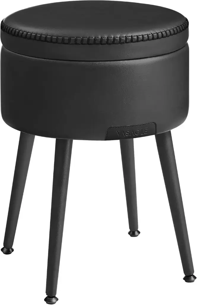 [LOM005B01] VASAGLE EKHO Collection - Pouf, Tabouret de Rangement Rond avec Pieds en Acier Noir d'encre 
