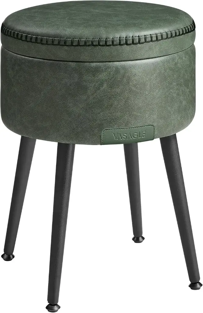 VASAGLE EKHO Collection - Pouf, Tabouret de Rangement Rond avec Pieds en Acier Vert Forêt  