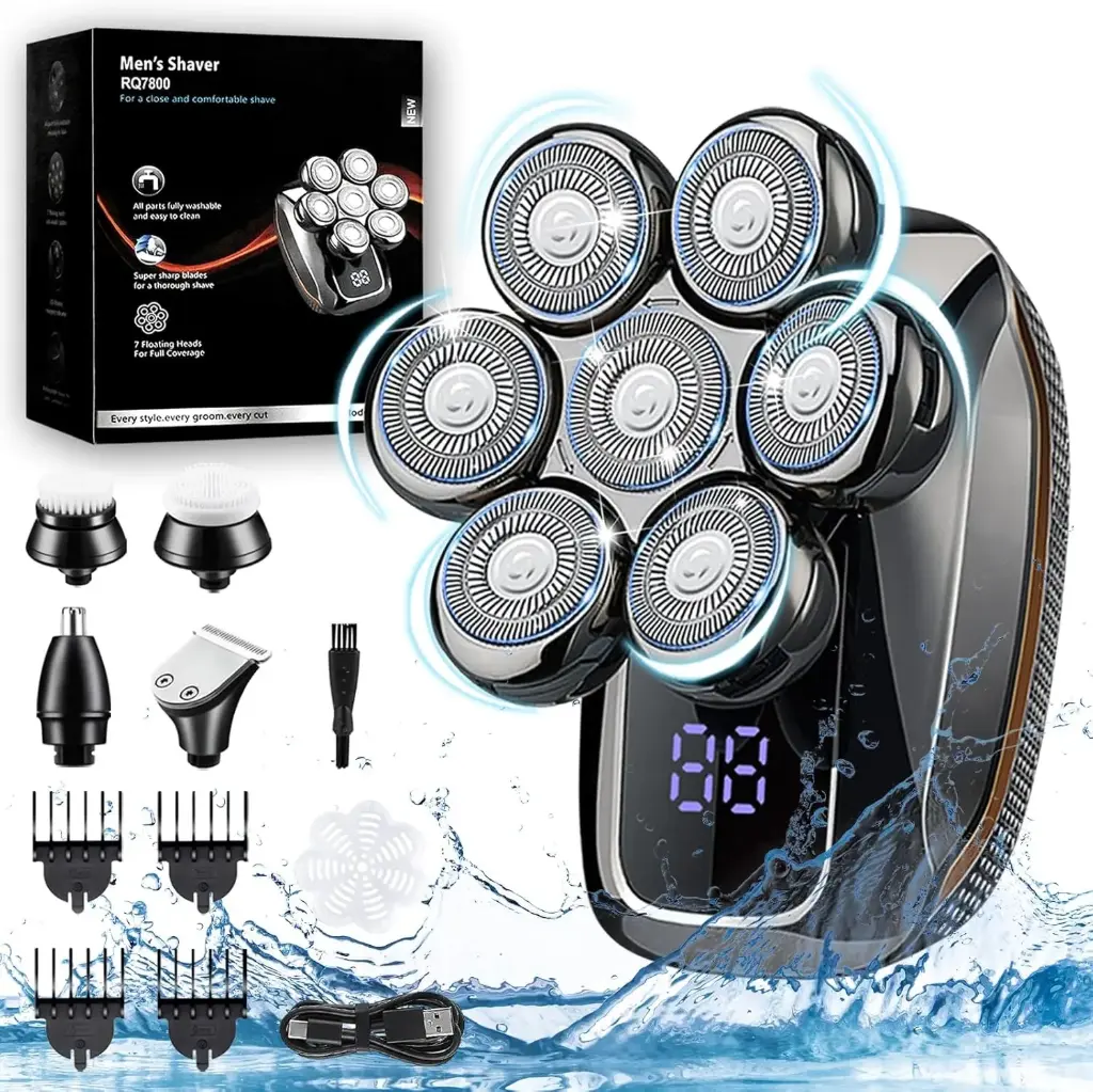Rasoir Electriques Hommes, 5 en 1 Rasoir Rotatives USB Rechargeable Multifonction