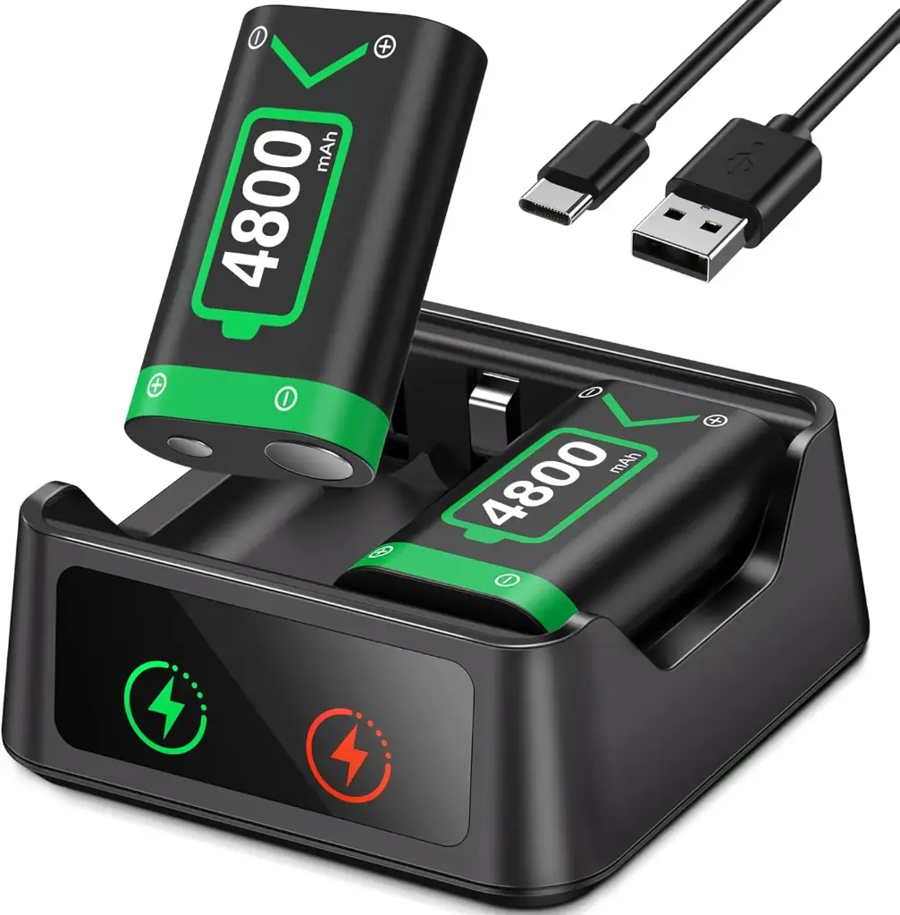 HELLCOOL Batterie Manette pour Xbox, 2 x 4800mWh Chargeur Manette Xbox avec Affichage LED