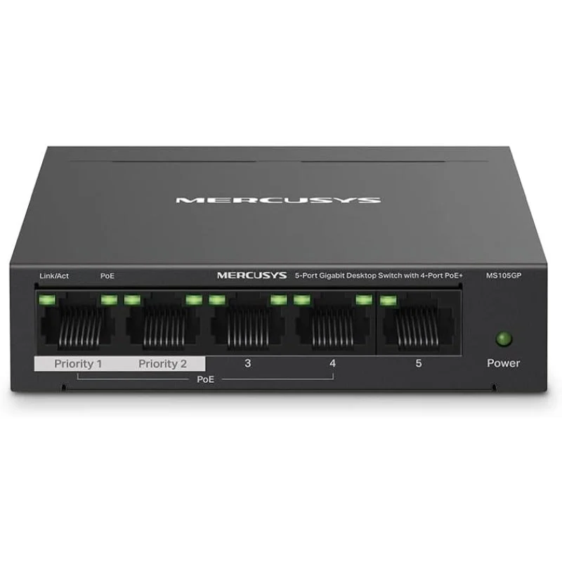 Mercusys TP-Link MS105GP Switch PoE+ 5 ports Gigabit, 4 ports PoE+, 65W pour tous les ports PoE, Boitier Métal