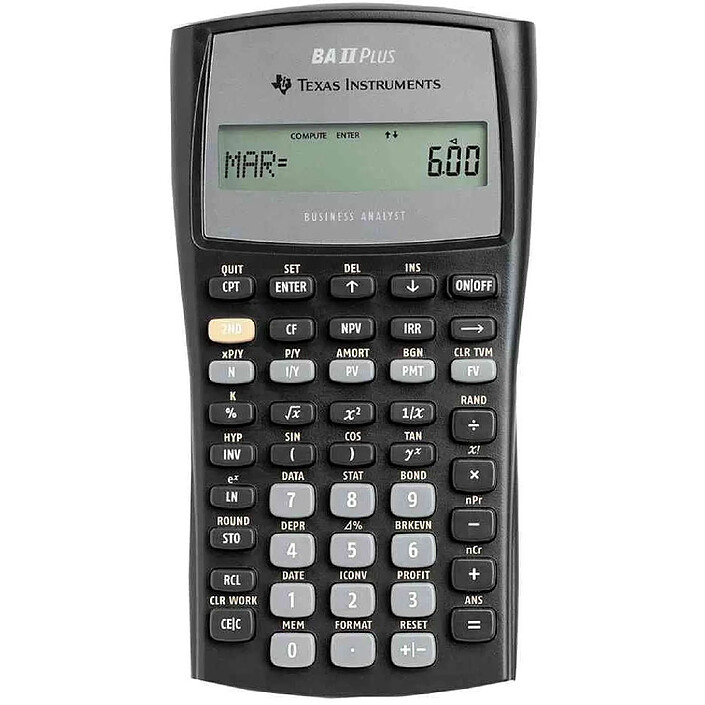 Texas Instruments BA II Plus Calculatrice de Poche, financière, Noire, à Boutons, à Piles