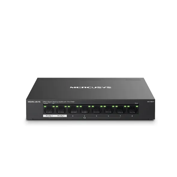 Mercusys TP-Link MS108GP Switch PoE+ 8 Ports Gigabit, 7 Ports PoE+, 65W pour Tous Les Ports PoE, Boitier Métal