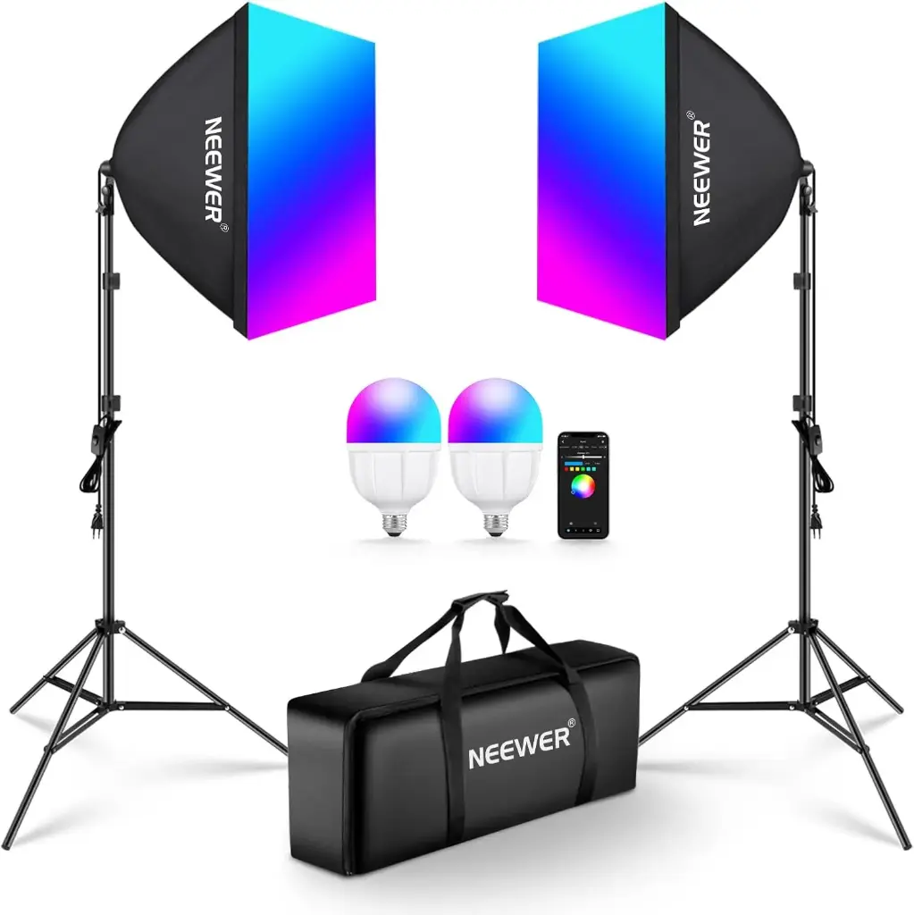NEEWER Kit softbox RGB 60 × 60 cm, 2 lampes, contrôle par application