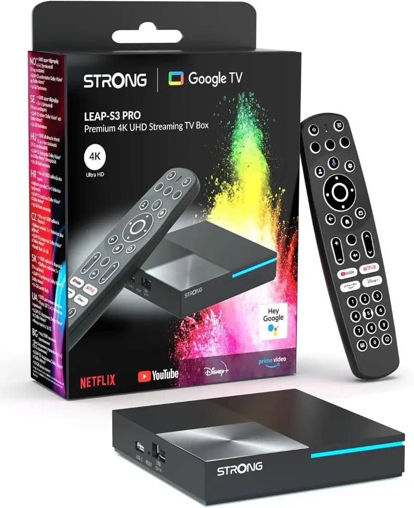 [Leap-S3 Pro] STRONG Leap-S3 Pro Box Streaming Google TV 4K UHD avec Port Ethernet, Android 12, 4Go RAM + 32Go Stockage, Wi-FI 6, Chromecast Intégré