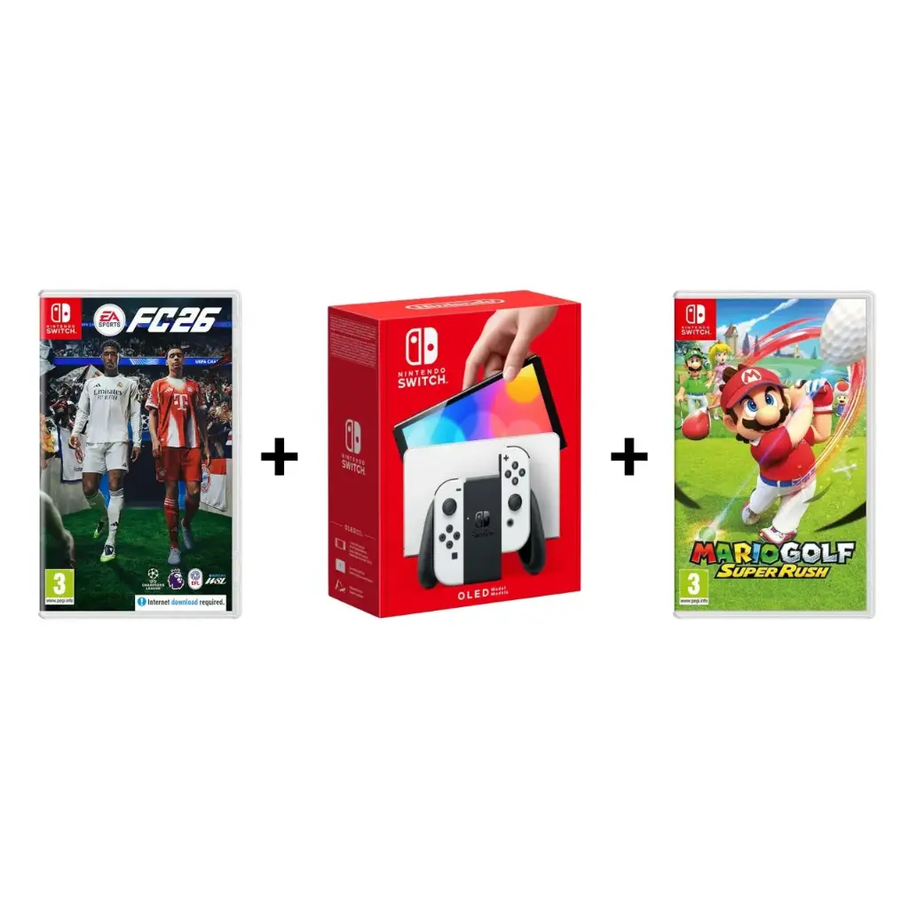 Pack Console Nintendo Switch (modèle Oled) Blanc+ EA SPORTS FC 26 Switch + Mario Golf: Super Rush