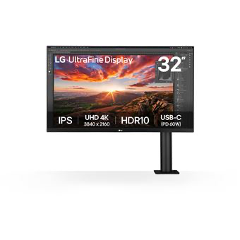  LG Ultrafine™ 32UN880K-B Ecran PC 4K 32" - Dalle IPS résolution UHD (3840 x 2160), 5ms 60Hz, HDR 10, DCI-P3 95% (CIE1976), inclinable, Orientation Gauche/Droite, réglable en Hauteur, Mode Portrait