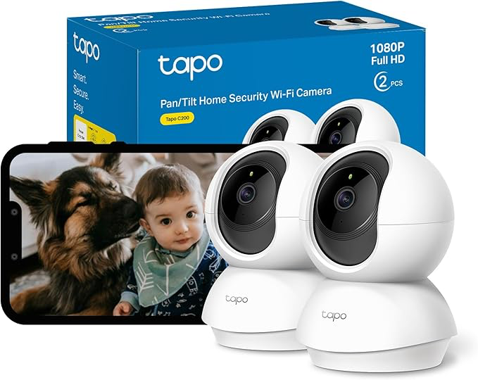 [Tapo C200P2] Tapo C200P2 Caméra Wi-Fi panoramique 1080p avec vision nocturne avancée (2 Packs) 