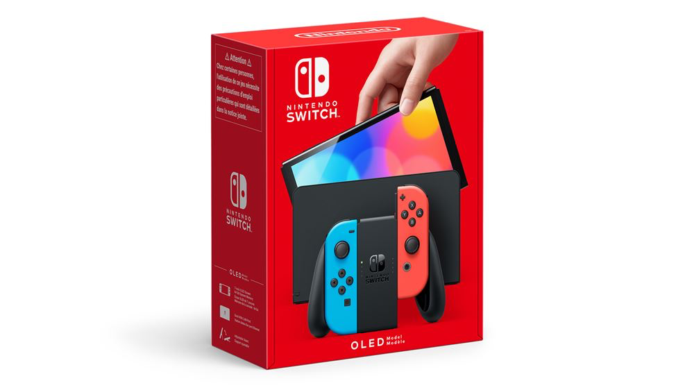  Console Nintendo Switch (modèle OLED) avec manettes Joy-Con bleu néon / rouge néon