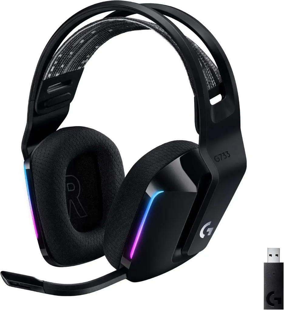 Logitech G G733 Casque Gamer Sans Fil LIGHTSPEED avec Bandeau de Suspension, LIGHTSYNC RVB, de Micro Blue VO!CE- Noir