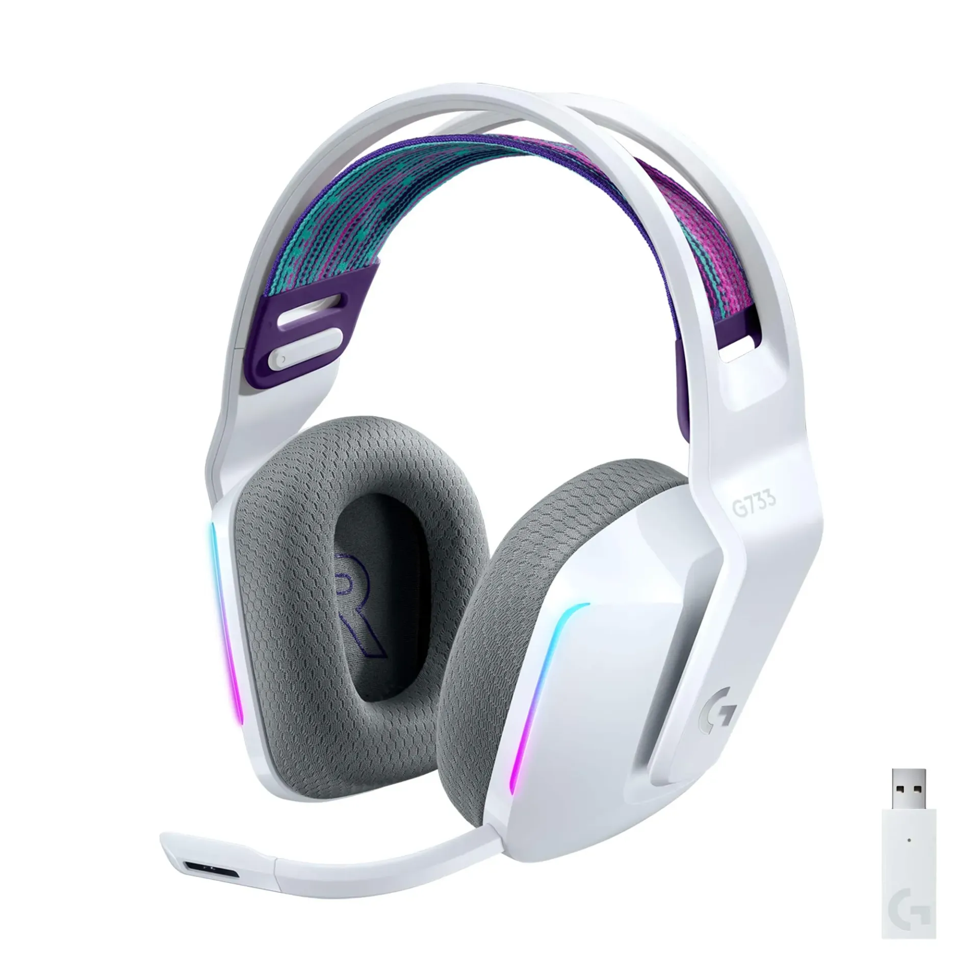Logitech G G733 Casque Gamer Sans Fil LIGHTSPEED avec Bandeau de Suspension, LIGHTSYNC RVB, de Micro Blue VO!CE- Blanc