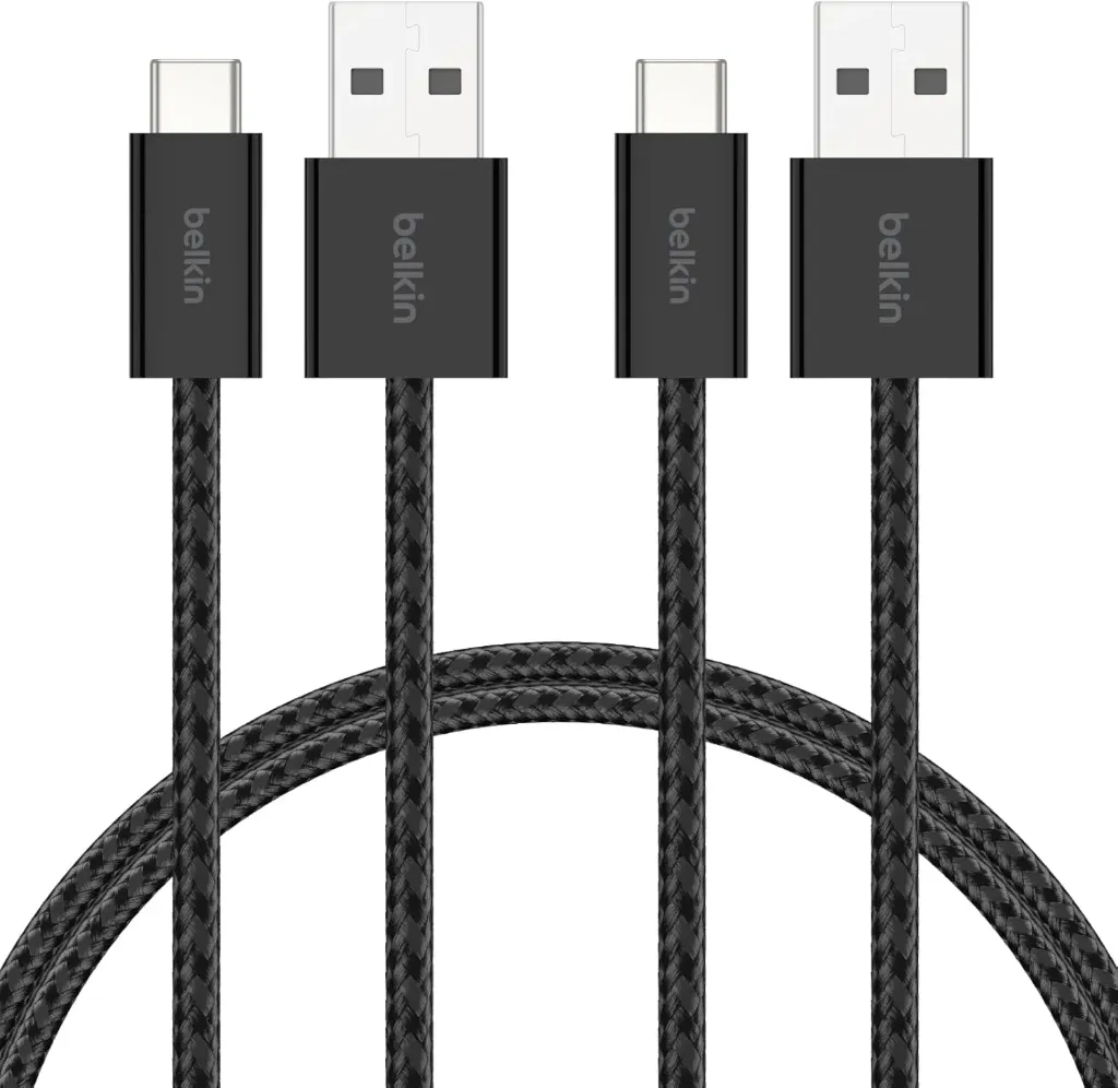 Belkin Pack de 2 Câbles USB-A vers USB-C avec gaine tressée (1,5 m, 15 W, doux au toucher, souple, recharge rapide - Noir