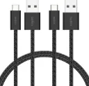 Belkin Pack de 2 Câbles USB-A vers USB-C avec gaine tressée (1,5 m, 15 W, doux au toucher, souple, recharge rapide - Noir