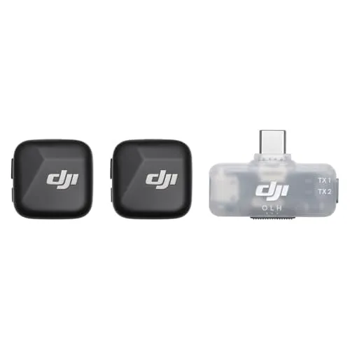 DJI Mic Mini (2 TX + 1 RX Mobile), Microphone sans Fil pour iPhone/Android, prêt à l’Emploi, Compact et léger, appairage Entre modèles, Audio de Haute qualité, Transmission Stable, réduction du Bruit