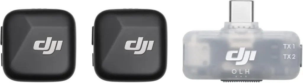 DJI Mic Mini (2 TX + 1 RX Mobile), Microphone sans Fil pour iPhone/Android, prêt à l’Emploi, Compact et léger, appairage Entre modèles, Audio de Haute qualité, Transmission Stable, réduction du Bruit