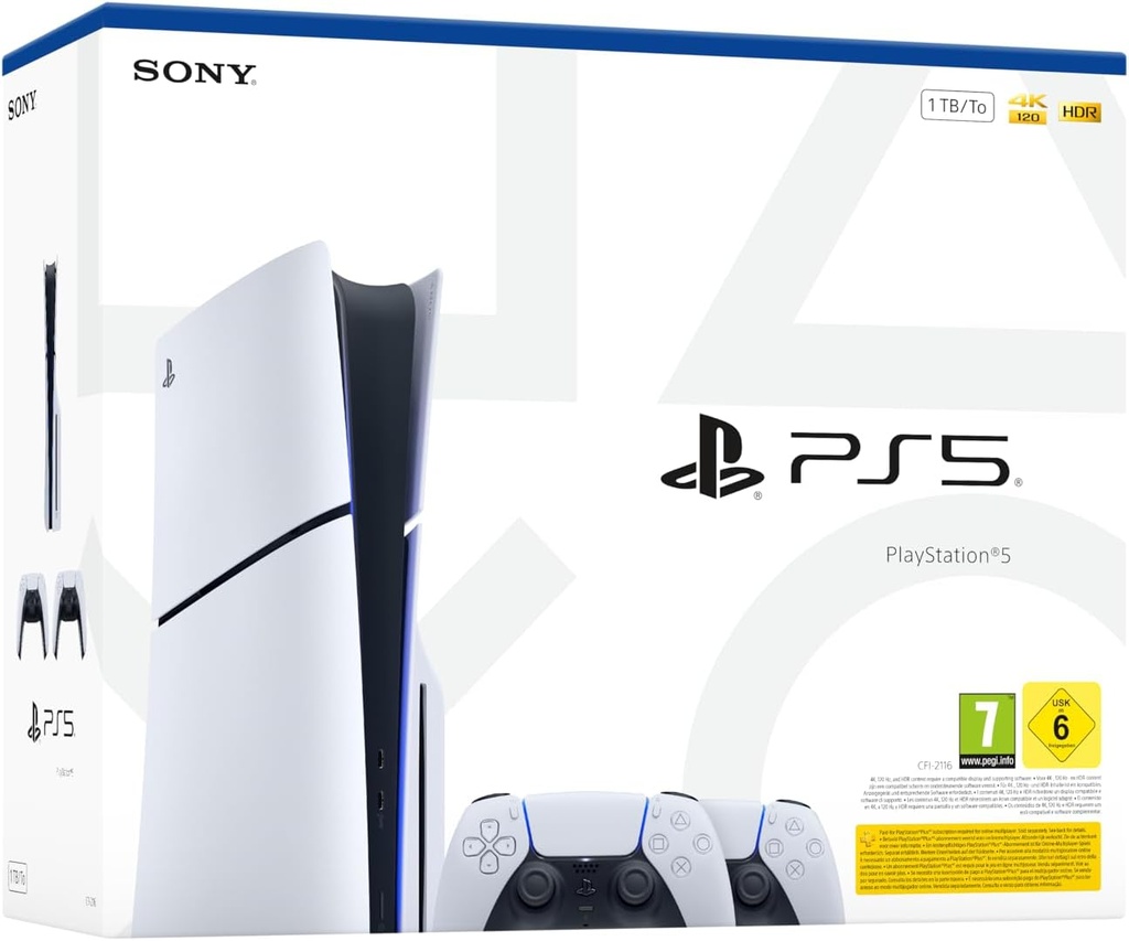 Sony PlayStation 5 Slim, 1To Standard avec 2 manettes DualSense
