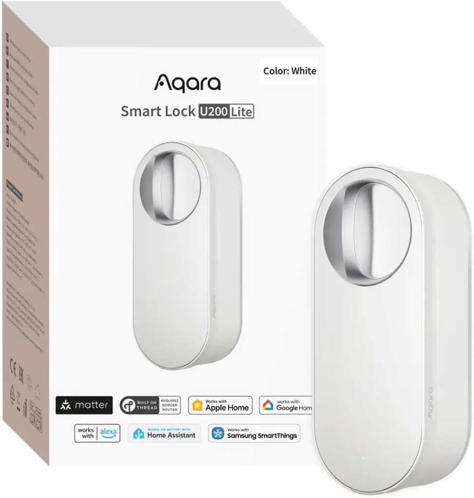 Aqara Serrure Connectée U200 Lite, Matter over Thread, Mode Silencieux, Auto-Verrouillage, Accès à Distance, Batterie Rechargeable, Compatible Apple Home, Home Assistant, Google Home, Alexa, Blanc