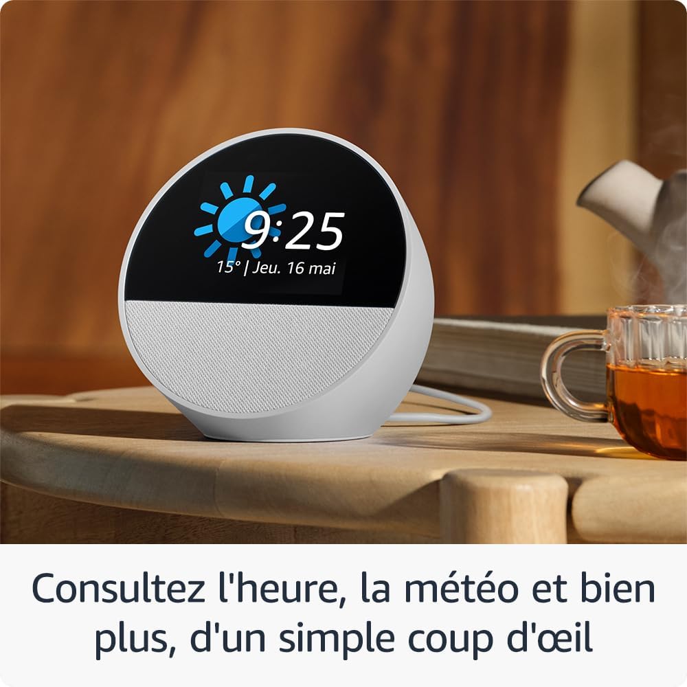 Nouvel Amazon Echo Spot (modèle 2024)  Réveil connecté (Blanc)