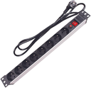 Perel Multiprise PDU avec 8 Prises Type E avec Terre, Interrupteur et Protection surtension, câble 2,15 m, 3680 W, répartiteur pour Rack 19 Pouces, Armoire Serveur et Bureau