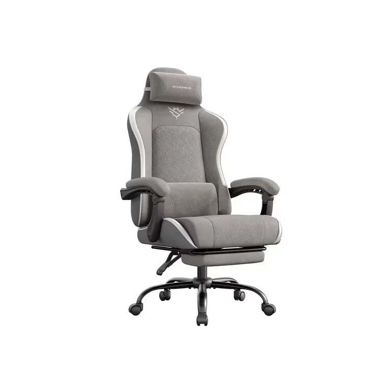 SONGMICS Chaise Gaming Ergonomique avec Repose-Pieds et Coussin à Ressorts – Fauteuil Gamer de Bureau