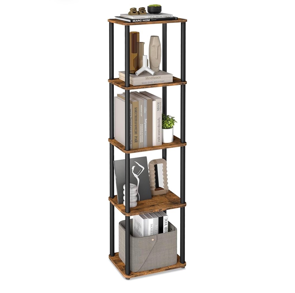 [LLS136K01] VASAGLE Bibliothèque, Étagère à 5 Niveaux, Assemblage Ultra-Rapide sans Outils, Étagère de Rangement, 23,8 x 38 x 139 cm, pour Salon, Chambre, Cuisine, Marron Rustique et Noir d’Encre