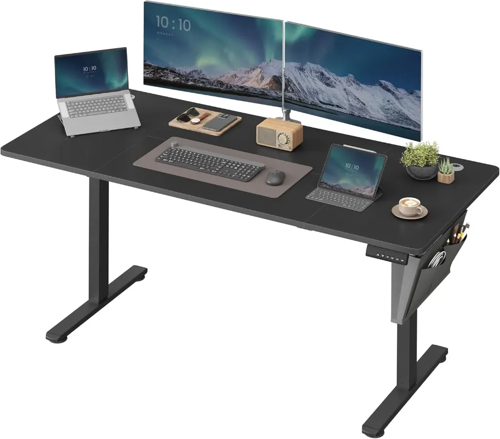 [LSD136B01] SONGMICS Bureau Électrique Réglable en Hauteur, 160 x 70 cm, Table Assis-Debout, Fonction Mémoire 4 Hauteurs, pour Bureau, Télétravail, Noir d'encre