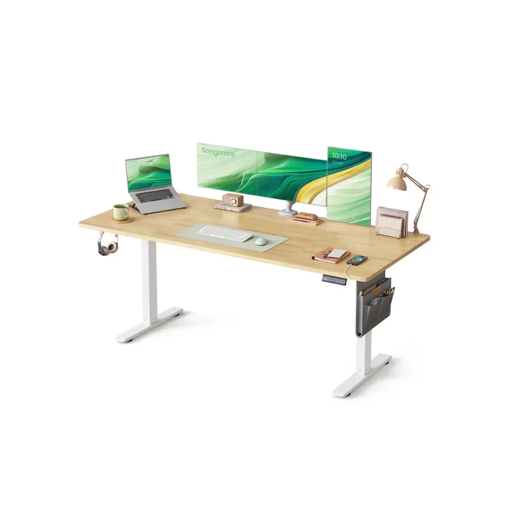 [LSD138YA01] SONGMICS Bureau Électrique Réglable en Hauteur, 180 x 80 cm, Table Assis-Debout, Fonction Mémoire 4 Hauteurs, pour Bureau, Télétravail, Doré Chêne